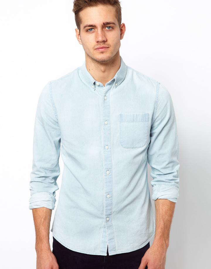 Asos Denim Shirt With Bleach Wash
