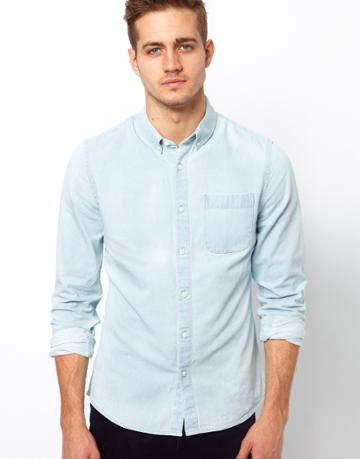Asos Denim Shirt With Bleach Wash