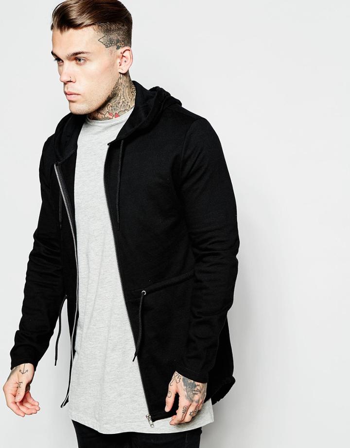 Asos Jersey Parka Jacket In Black - Black
