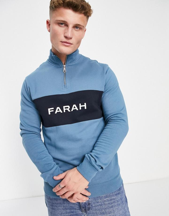 Farah Cut And Sew Half Zip Sweat In Blue