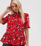 Vila Floral Tie Neck Top-red
