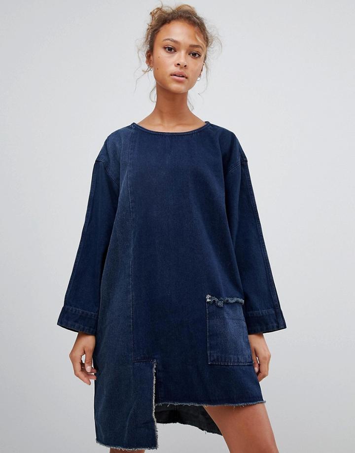 Waven Eira Patchwork Denim Shift Dresss - Blue