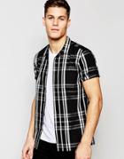Asos Shirt In Monochrome Oversized Check With Revere Collar In Regular Fit - Gray