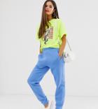 Daisy Street Relaxed Cuffed Sweatpants With Back Embroidered Usa Patch - Blue
