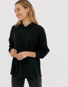 Monki Long Sleeve Polo Shirt In Black - Black