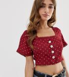 Miss Selfridge Petite Crop Top With Button Front In Polka Dot - Red