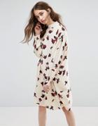 Ganni Jones Crepe Carnation Print Dress - Cream