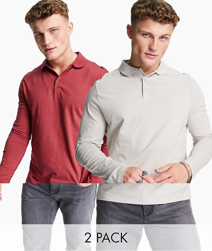 Asos Design 2 Pack Organic Long Sleeve Jersey Polo-multi