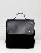 Asos Design Suede Mix Large Square Backpack - Black