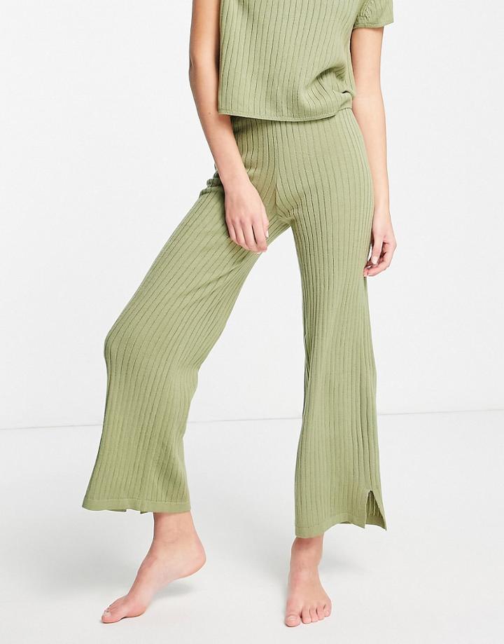 Asos Design Premium Lounge Mix & Match Knitted Rib Culotte In Khaki-brown