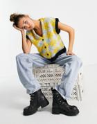 The Ragged Priest Fluffy Knit Argyle Button Up Sweater Vest-yellow