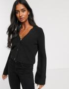 Micha Lounge Button Front Crop Cardigan-black