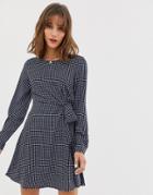 Vero Moda Tie Waist Check Dress-navy