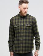 Asos Oversized Buffalo Plaid Shirt In Khaki With Two Pockets - Khaki