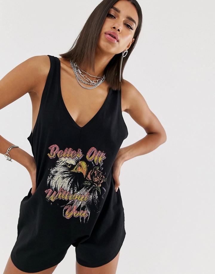 Sacred Hawk Romper Romper With Eagle Graphic - Black