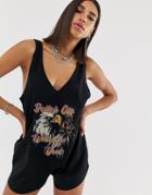 Sacred Hawk Romper Romper With Eagle Graphic - Black