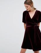 New Look Velvet Wrap Dress - Brown