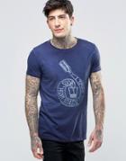 Scotch & Soda T-shirt With Take My Scotch With Soda Print In Stretch Slim Fit In Navy Marl - Navy