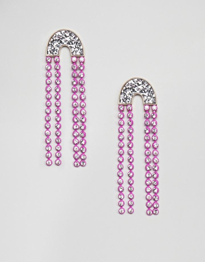 Asos Design Earrings With Jewel Strands And Glitter - Gold