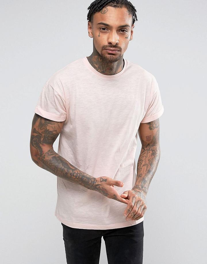 New Look T-shirt With Roll Sleeves In Pink - Pink