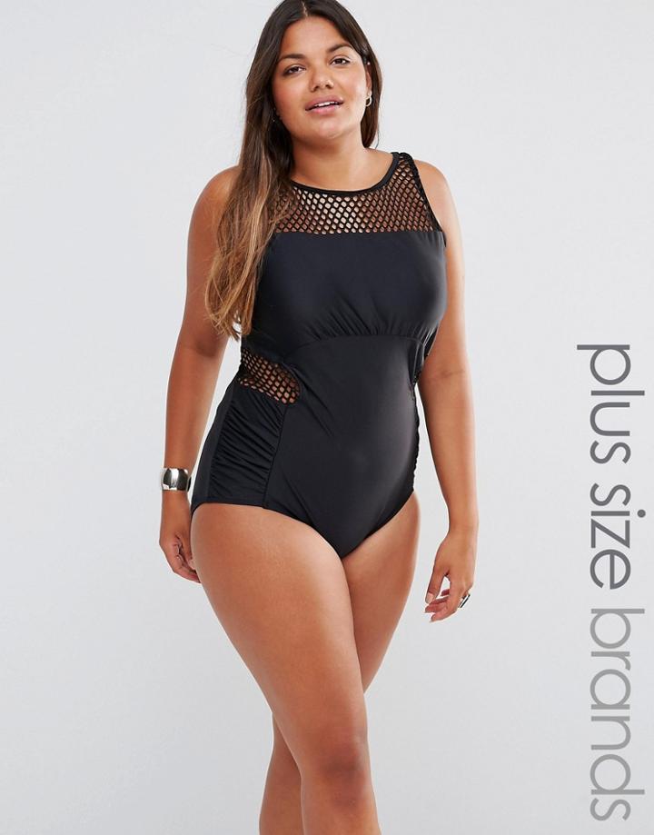 Monif C Black Mesh Insert Swimsuit - Black