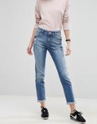 Asos Kimmi Shrunken Boyfriend Jeans In Clover Mid Stonewash With Raw H