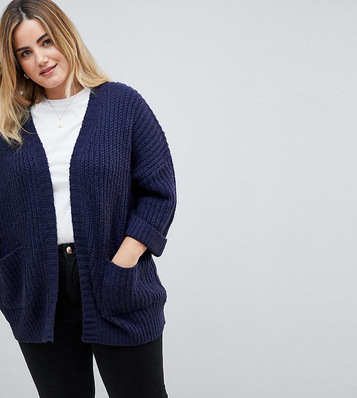 Brave Soul Plus Raza Loose Fit Cardigan - Navy