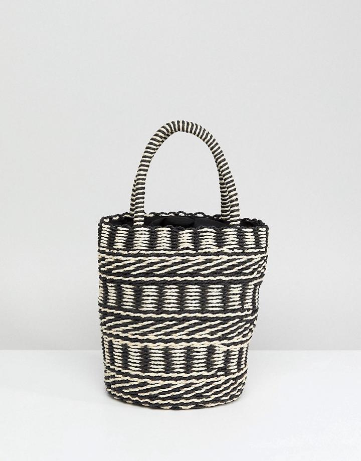 Asos Straw Bucket With Drawstring - Pink
