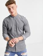 Jack & Jones Premium Long Sleeve Pique Shirt With Grandad Collar In Navy