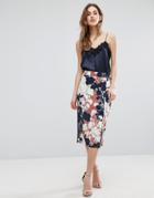 Warehouse Floral Print Wrap Detail Skirt - Gold