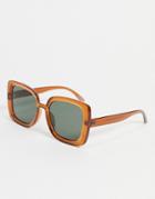 Asos Design 70's Oversized Bevelled Square Sunglasses In Crystal Brown