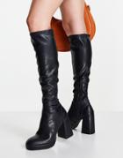 Schuh Della Platform Knee Boot In Black Stretch