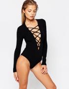 Stone Cold Fox For Beach Riot Textured Lace Up Swimsuit Body - Black