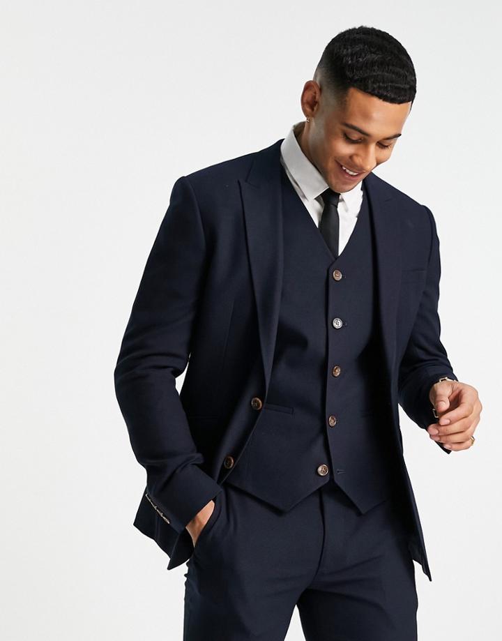 Asos Design Wedding Super Skinny Suit Jacket In Navy Micro Texture