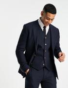 Asos Design Wedding Super Skinny Suit Jacket In Navy Micro Texture