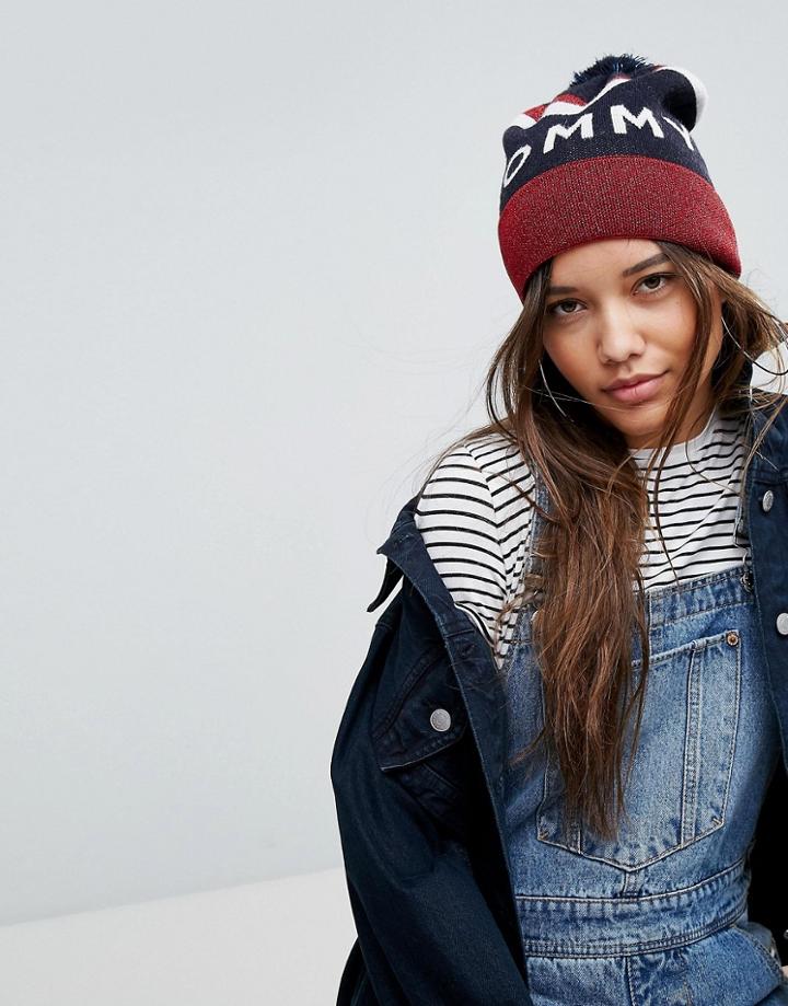 Tommy Hilfiger Denim Chrevon Logo Pom Beanie - Navy