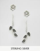 Asos Sterling Silver Pack Of 2 Leaf Vine Earrings - Silver