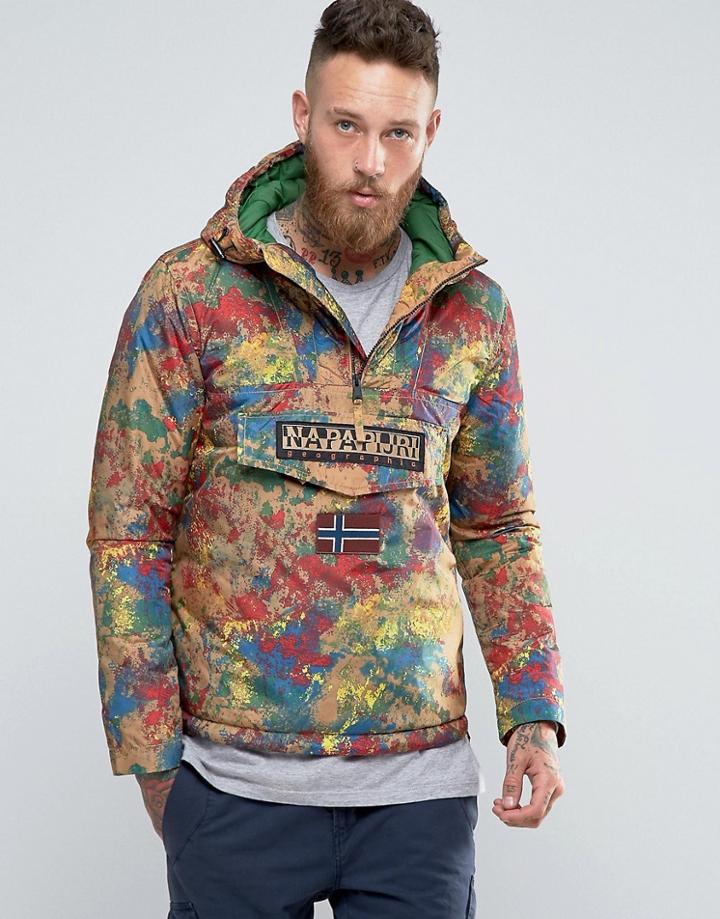 Napapijri Overhead Hooded Jacket Padded Paint Print - Red