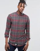 Pull & Bear Lightweight Check Shirt In Khaki And Red In Regular Fit - Khaki