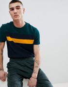 Asos Design T-shirt In Towelling With Contrast Color Block In Navy - Navy