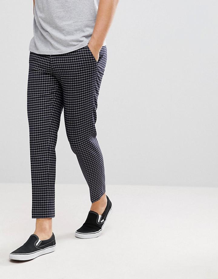 Asos Skinny Crop Smart Pants In Navy Grid Check - Navy