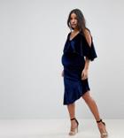 Asos Maternity Velvet Midi Bodycon Dress With Asymmetric Hem - Navy