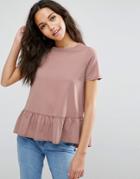 Asos Ruffle Hem Wash T-shirt - Beige