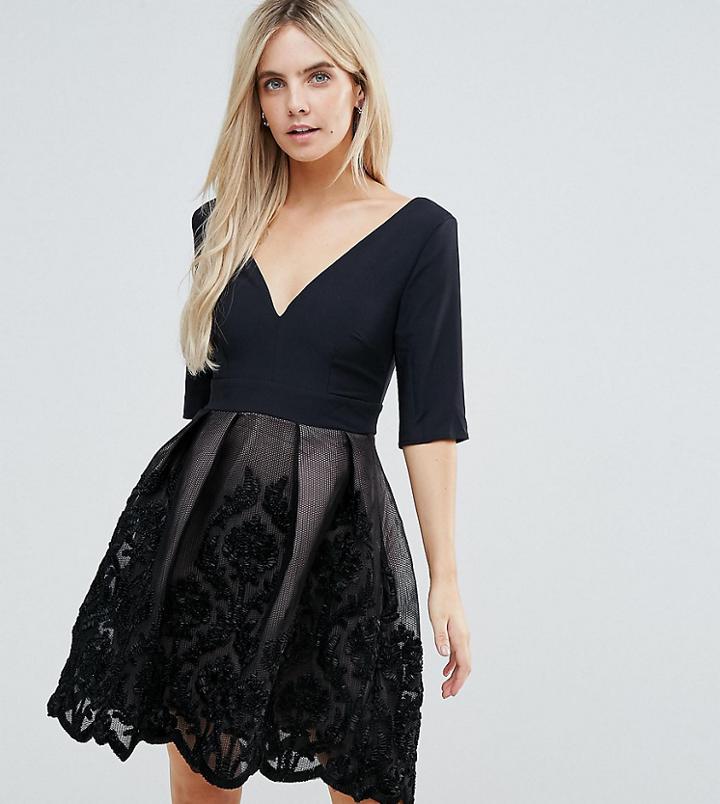 Little Mistress Petite Applique Mini Dress - Black