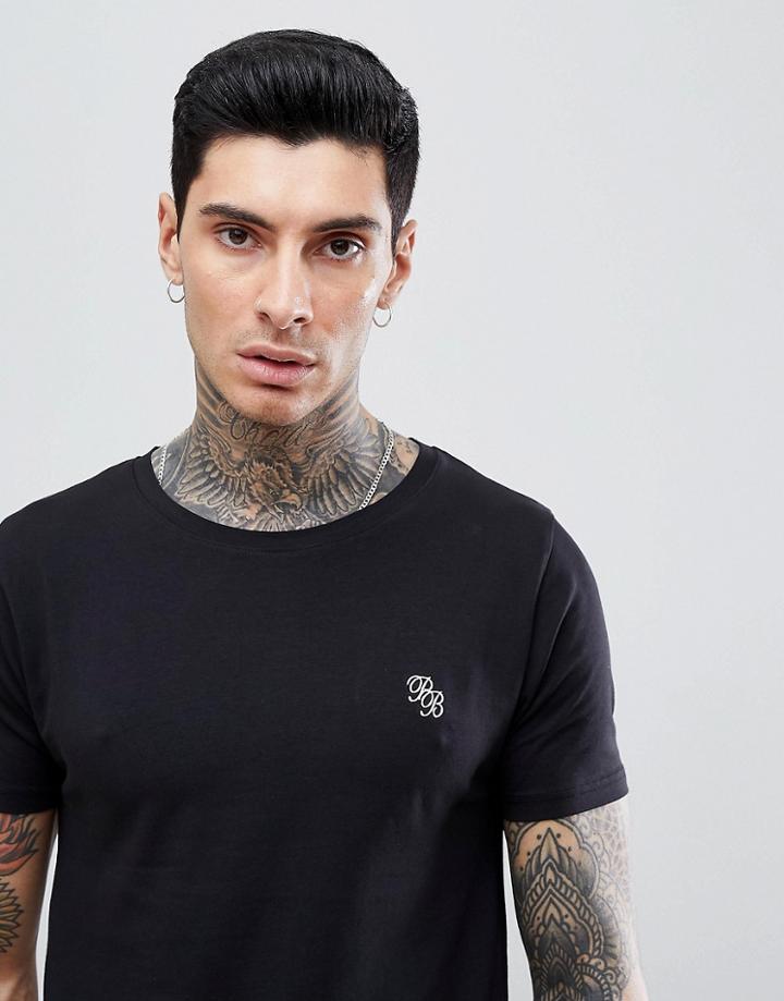 Process Black Stretch Crew Neck Curved Hem T-shirt - Black