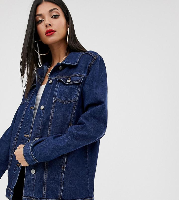 Brave Soul Tall Denim Oversized Boyfriend Jacket - Blue