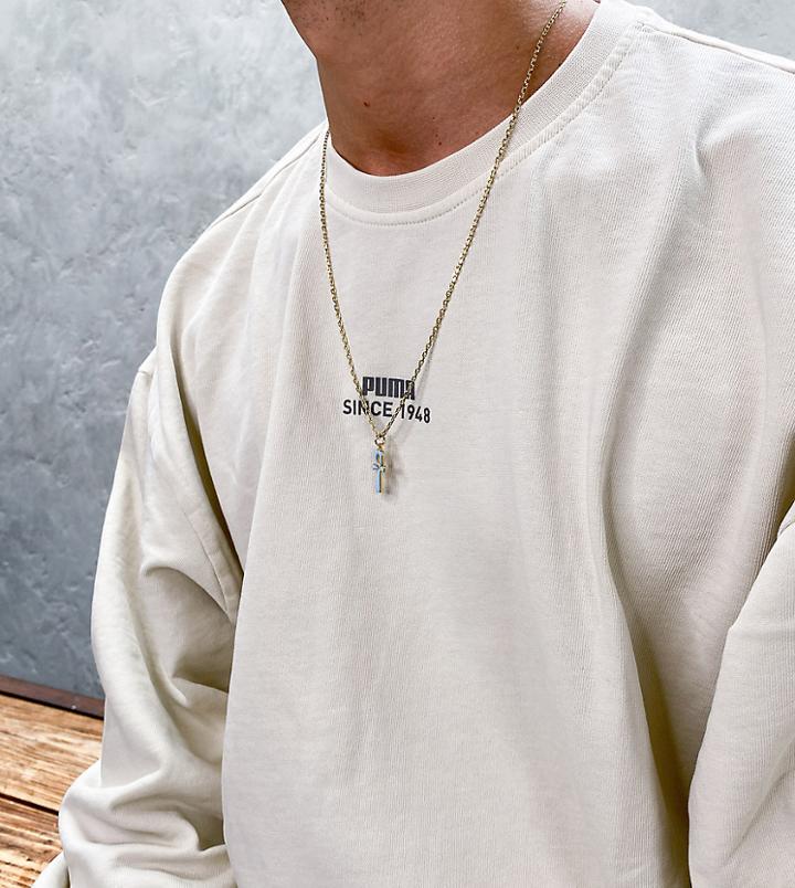 Puma Plus Logo Sweatshirt In Washed Blue-white