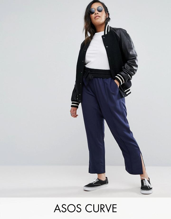 Asos Curve Mixed Fabric Woven Jogger - Navy
