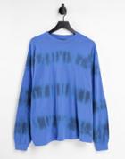 Asos Design Oversized Long Sleeve T-shirt In Blue And Black Stripe Tie Dye