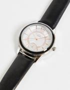 Lipsy Leather Strap Watch With Rhinestone Face Detail In Black